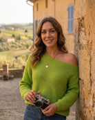 Ines Paris | Pull en Maille Ajourée Femme – Col Asymétrique Épaule Dénudée
