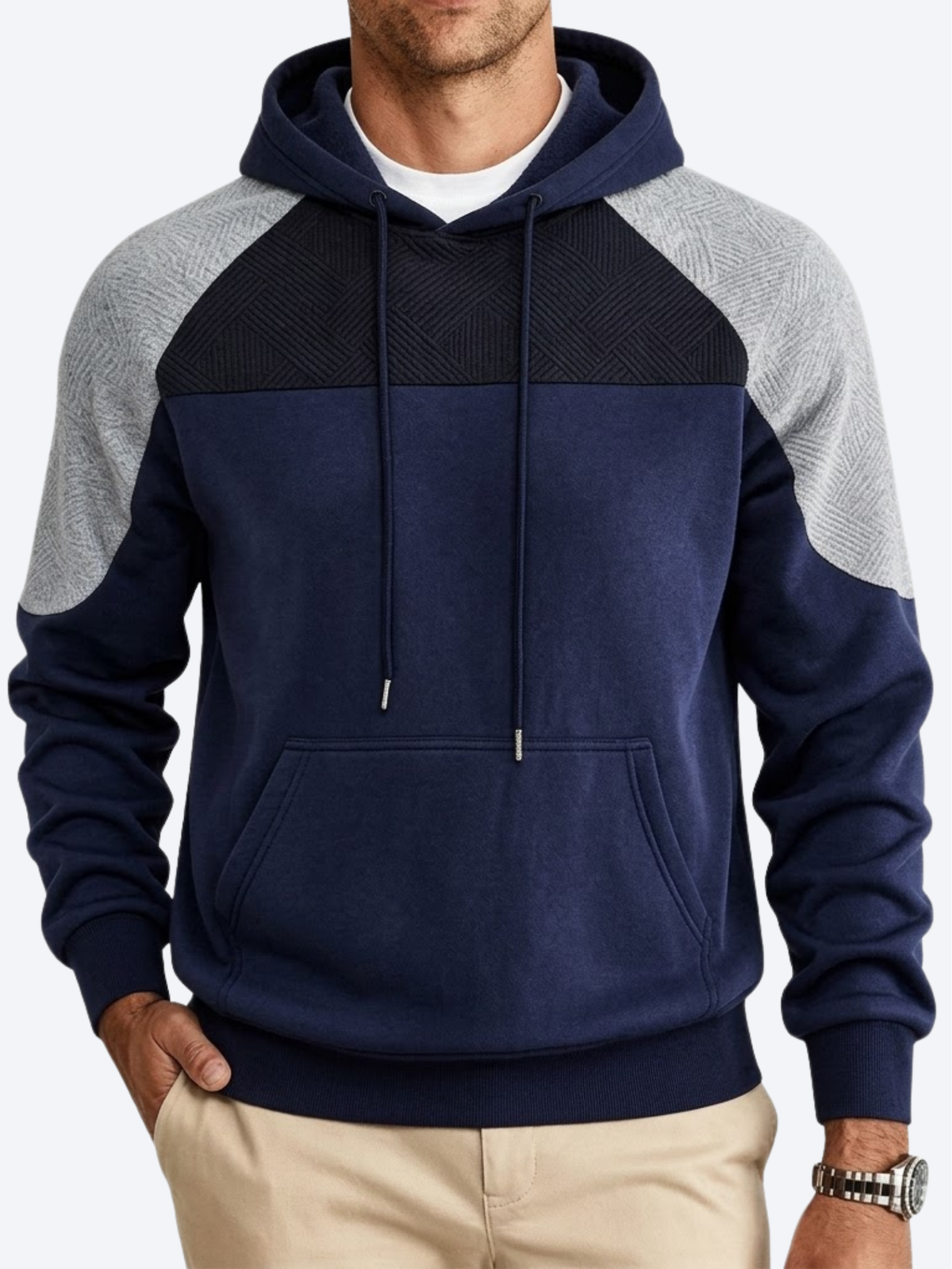 Pull homme patchwork, coupe ample à manches longues