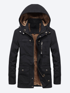 Veste à capuche homme, zip et boutons, poches multiples