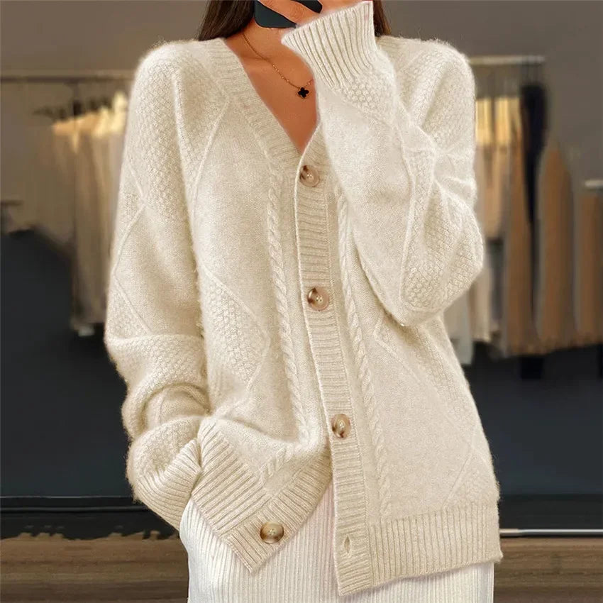 Ines Paris | Gilet Cardigan Boutonné Femme Toucher Cachemire – Manches Longues