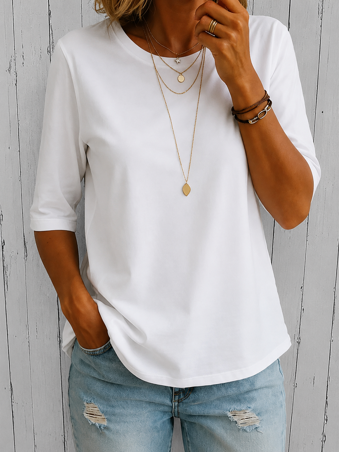 Ines Paris | T-shirt femme col rond manches trois-quarts