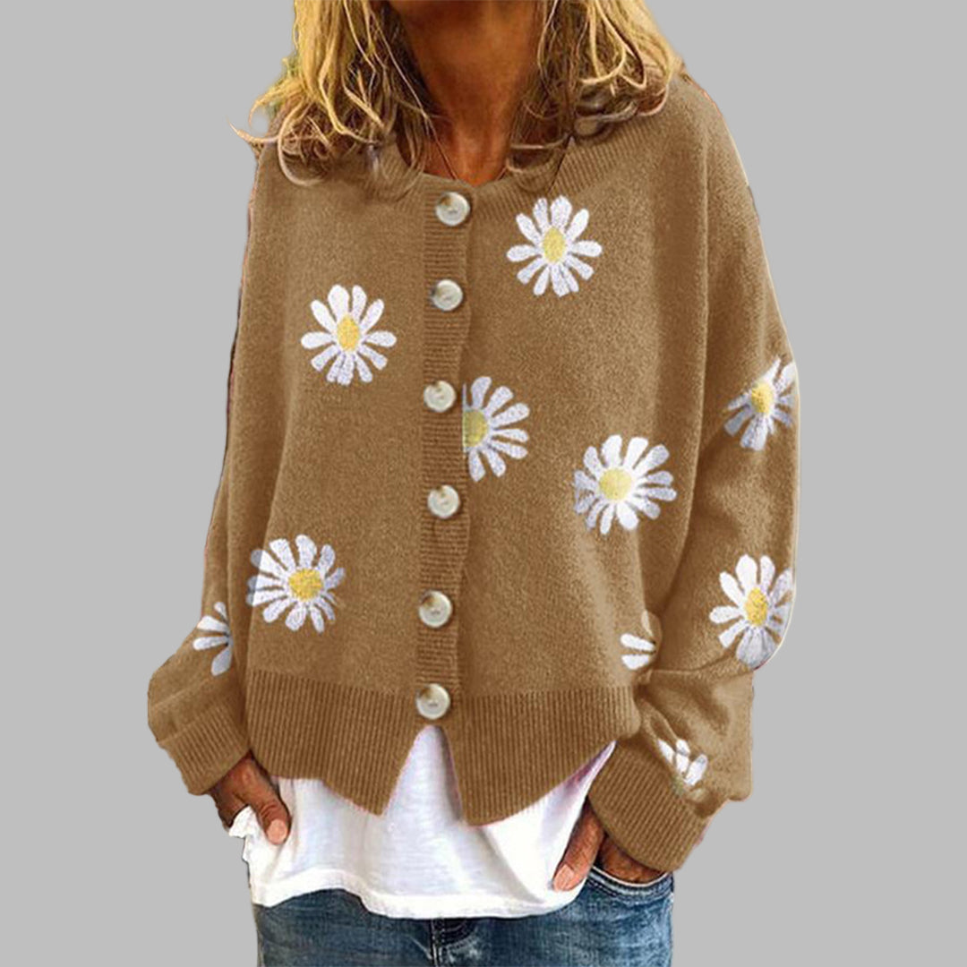 Ines Paris | Gilet boutonné femme en maille fleurie