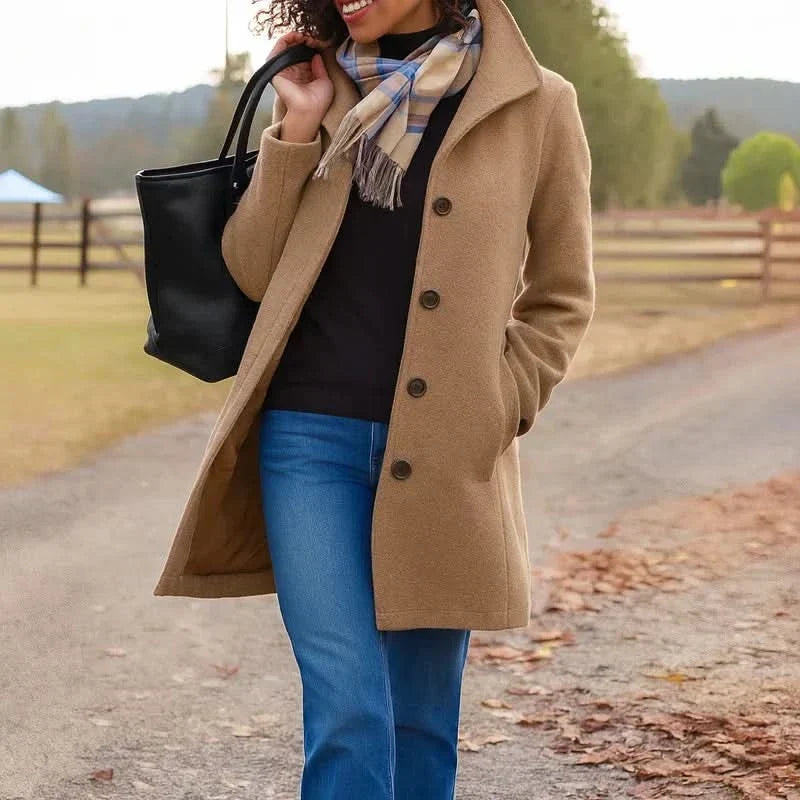 Manteau long femme boutonné coupe droite