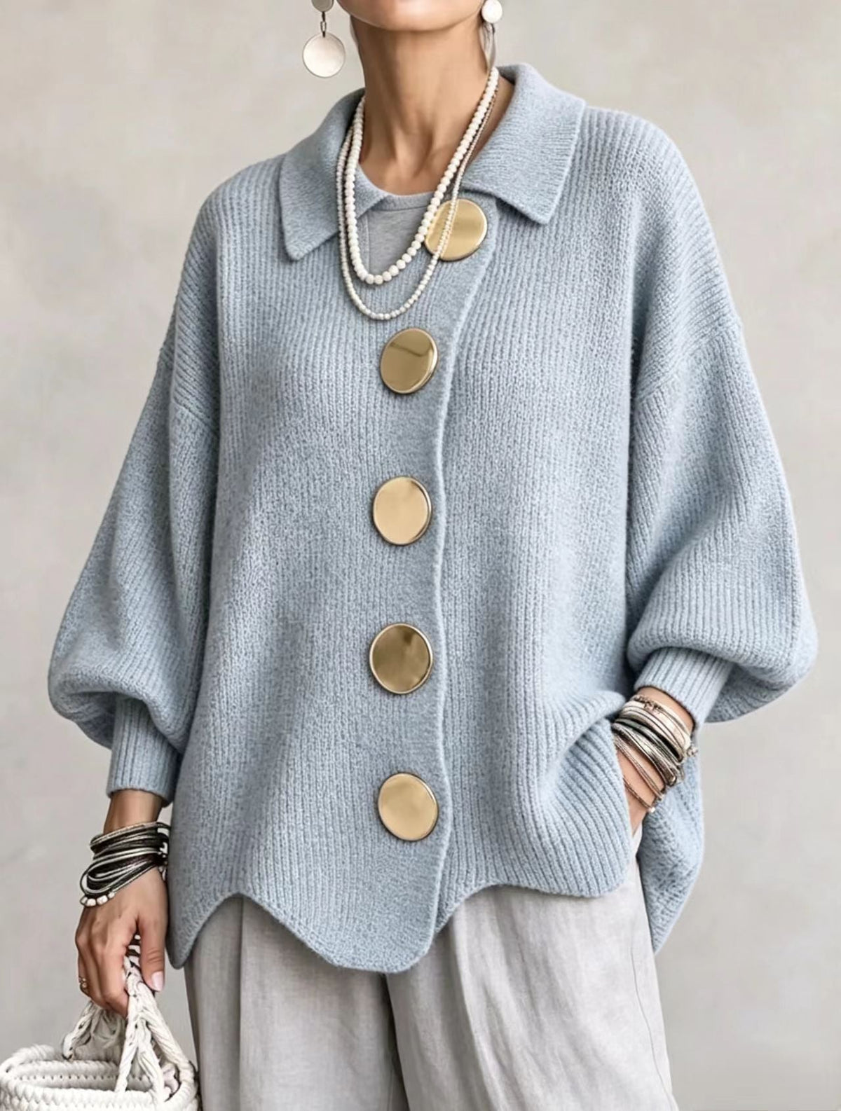 Ines Paris | Cardigan oversize femme gros boutons dorés