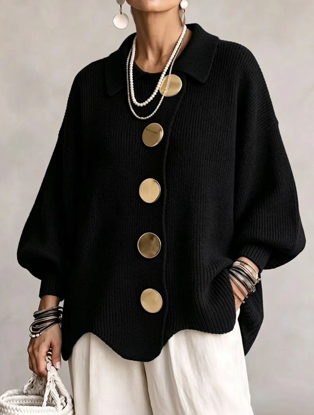 Ines Paris | Cardigan oversize femme gros boutons dorés