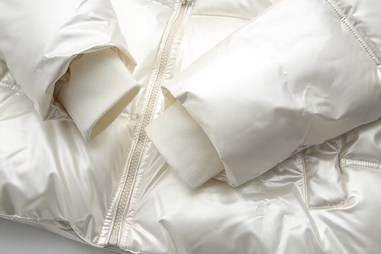 Doudoune brillante femme matelassée, capuche à cordon