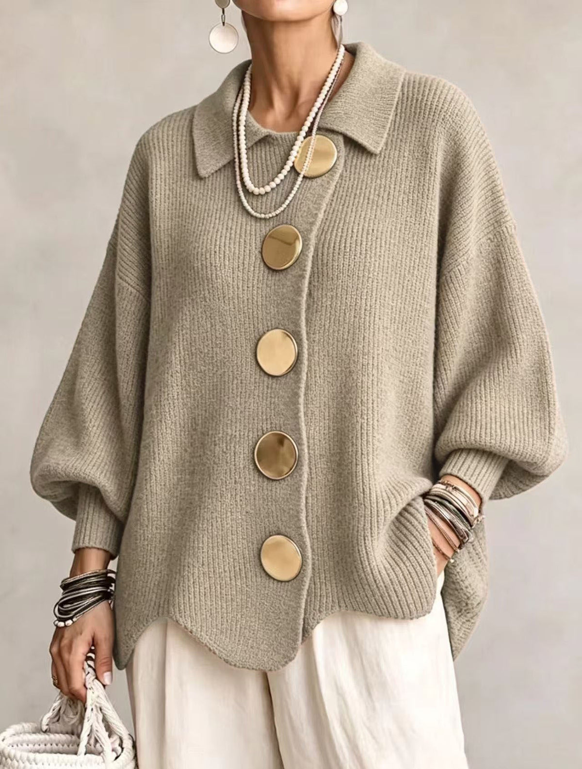 Ines Paris | Cardigan oversize femme gros boutons dorés
