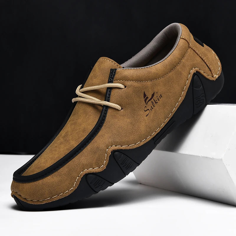 Mocassins homme à lacets, semelle souple en caoutchouc