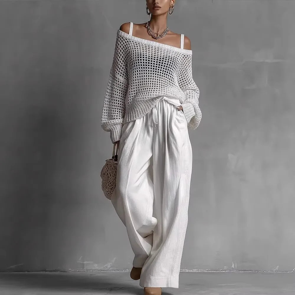 Ines Paris | Ensemble deux pièces femme haut épaules dénudées pantalon large