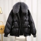 Doudoune oversize femme, col effet fourrure amovible
