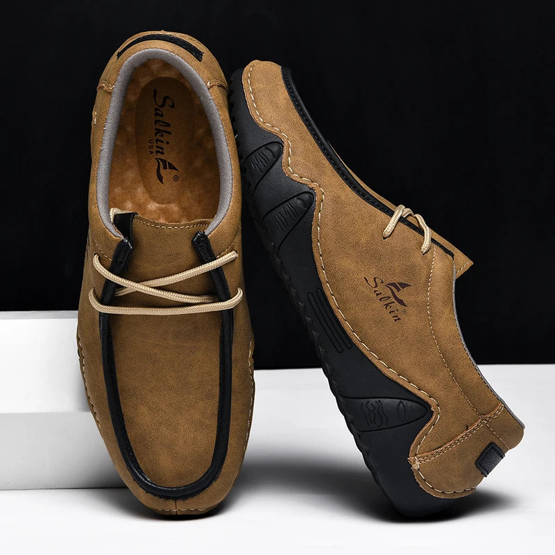 Mocassins homme à lacets, semelle souple en caoutchouc