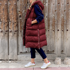 Doudoune sans manches longue femme à capuche, oversize