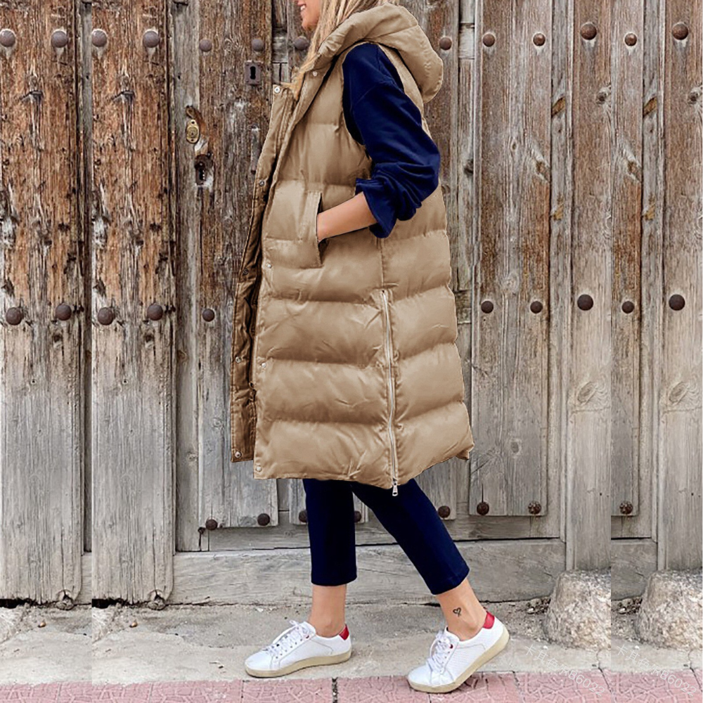 Doudoune sans manches longue femme à capuche, oversize
