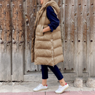 Doudoune sans manches longue femme à capuche, oversize