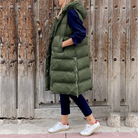 Doudoune sans manches longue femme à capuche, oversize