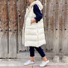 Doudoune sans manches longue femme à capuche, oversize