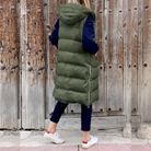 Doudoune sans manches longue femme à capuche, oversize
