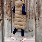 Doudoune sans manches longue femme à capuche, oversize