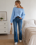 Ines Paris | Pull en Maille Ajourée Femme – Col Asymétrique Épaule Dénudée