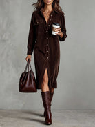Ines Paris | Robe Midi Femme Côtelée Effet Velours à Poches