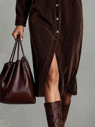 Ines Paris | Robe Midi Femme Côtelée Effet Velours à Poches