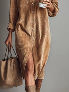 Ines Paris | Robe Midi Femme Côtelée Effet Velours à Poches