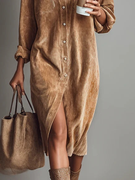 Ines Paris | Robe Midi Femme Côtelée Effet Velours à Poches