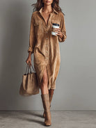 Ines Paris | Robe Midi Femme Côtelée Effet Velours à Poches