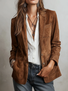 Ines Paris | Blazer femme marron vintage à surpiqûres contrastantes