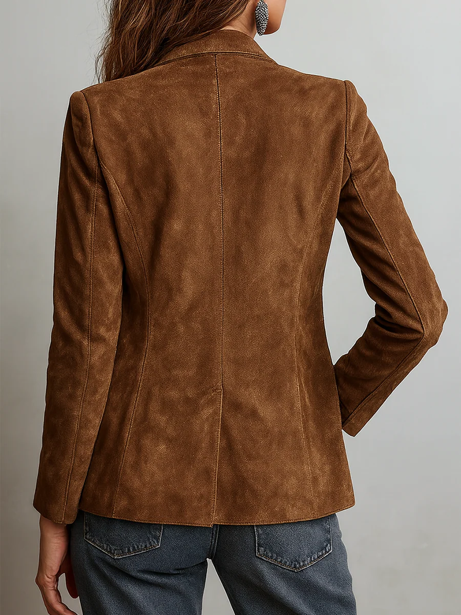Ines Paris | Blazer femme marron vintage à surpiqûres contrastantes