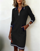 Robe manches longues femme col zippé à poches