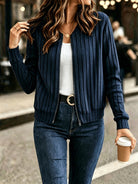 Gilet femme côtelé zippé, maille à manches longues