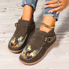 Mocassins femme imprimé chat à enfiler, bout rond et talon bas