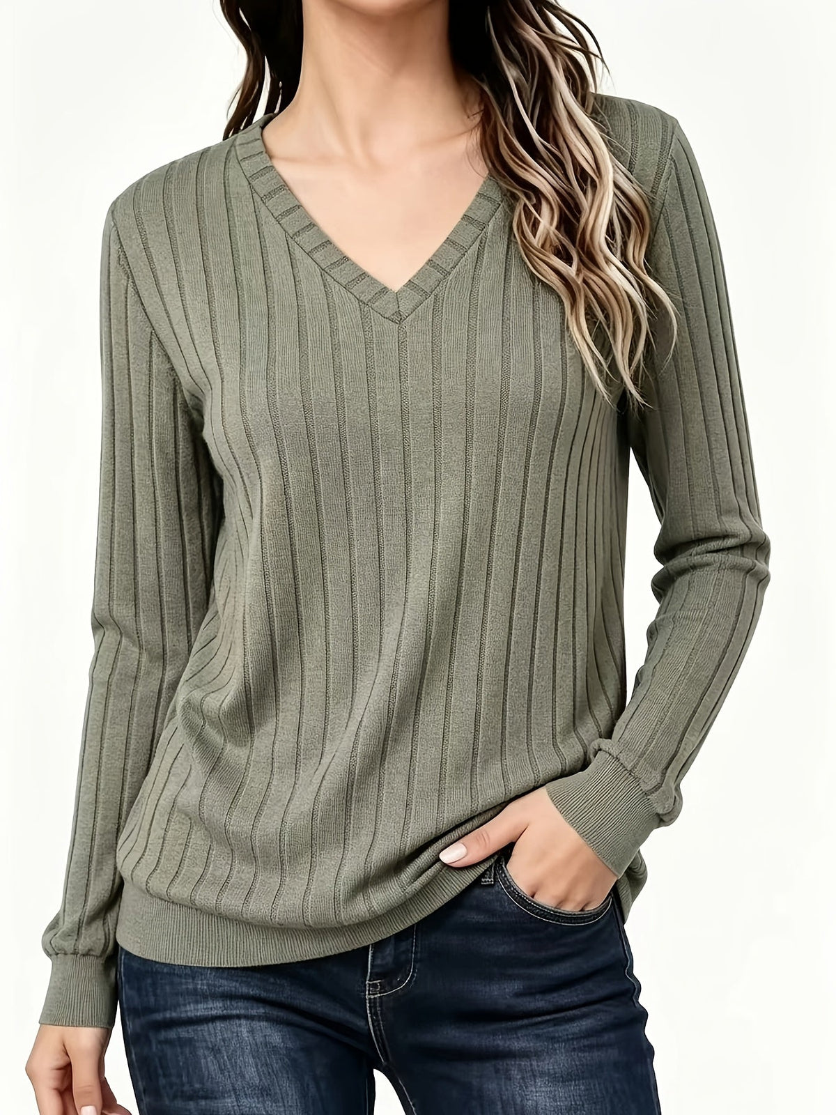 Ines Paris | Pull femme côtelé col V texture brossée