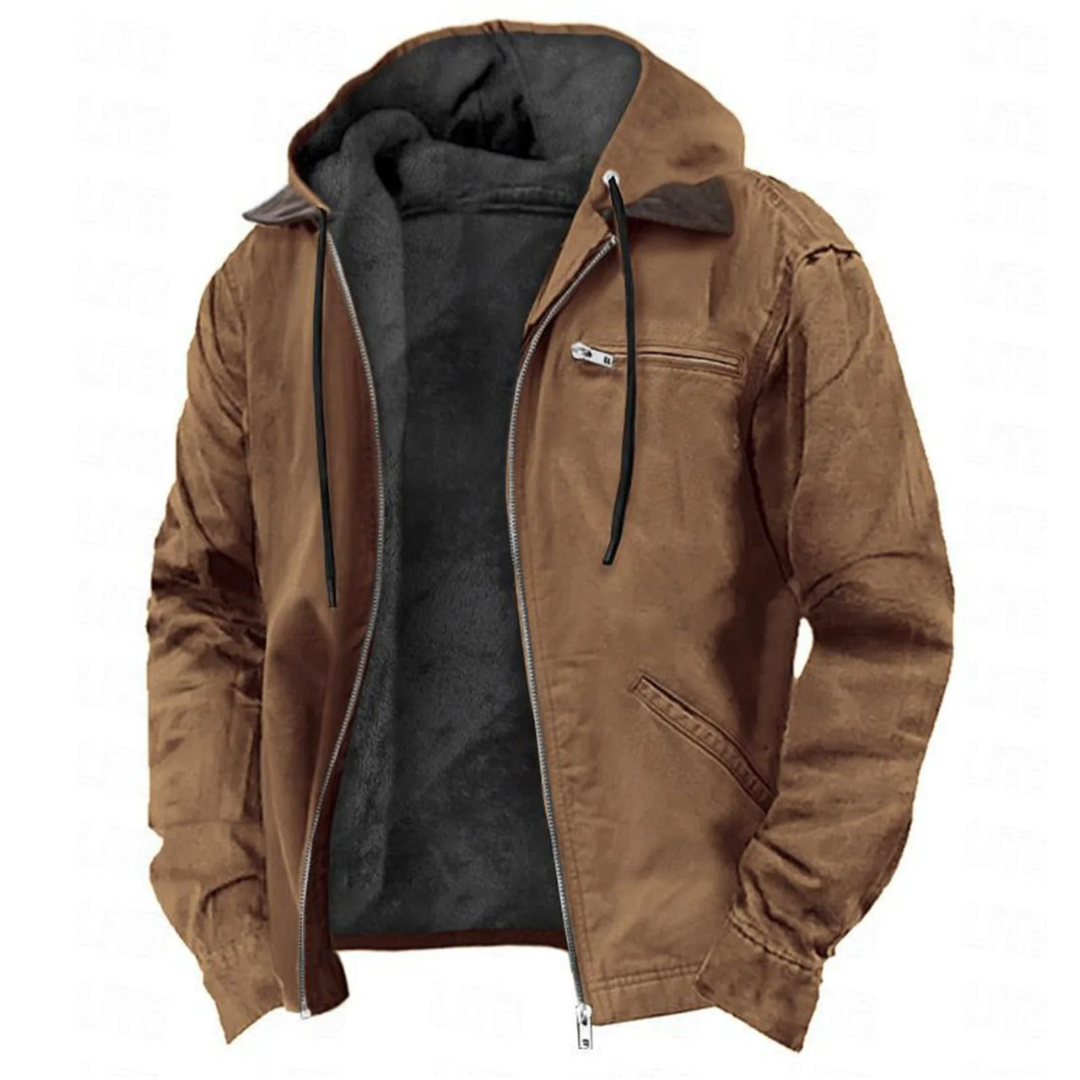 Achille | Veste d'Hiver Homme à Capuche avec Doublure Polaire - Marron