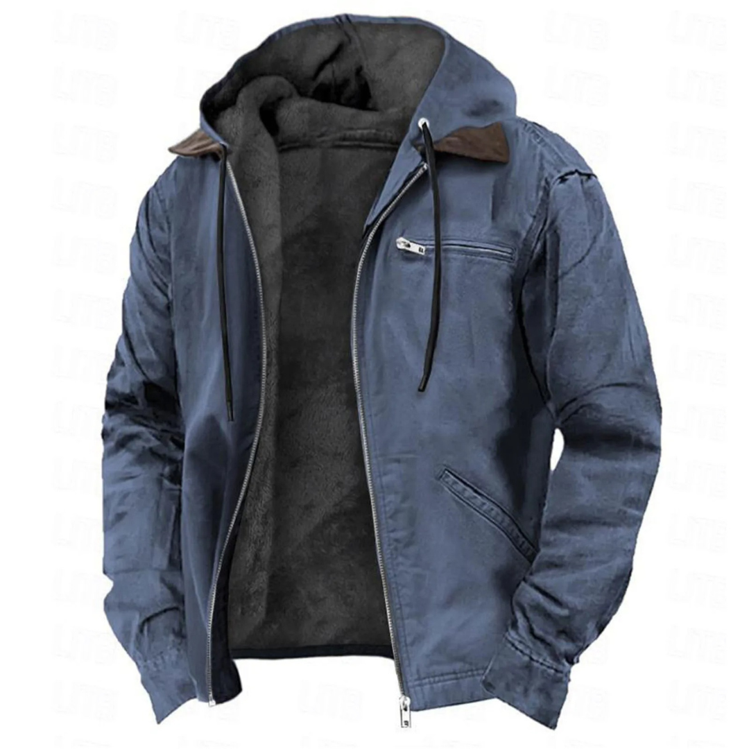Achille | Veste d'Hiver Homme à Capuche avec Doublure Polaire - Bleu