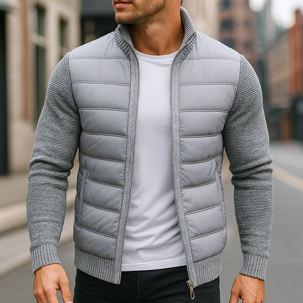 Adrien | Veste Matelassée Homme à Manches en Maille et Col Montant - Gris clair