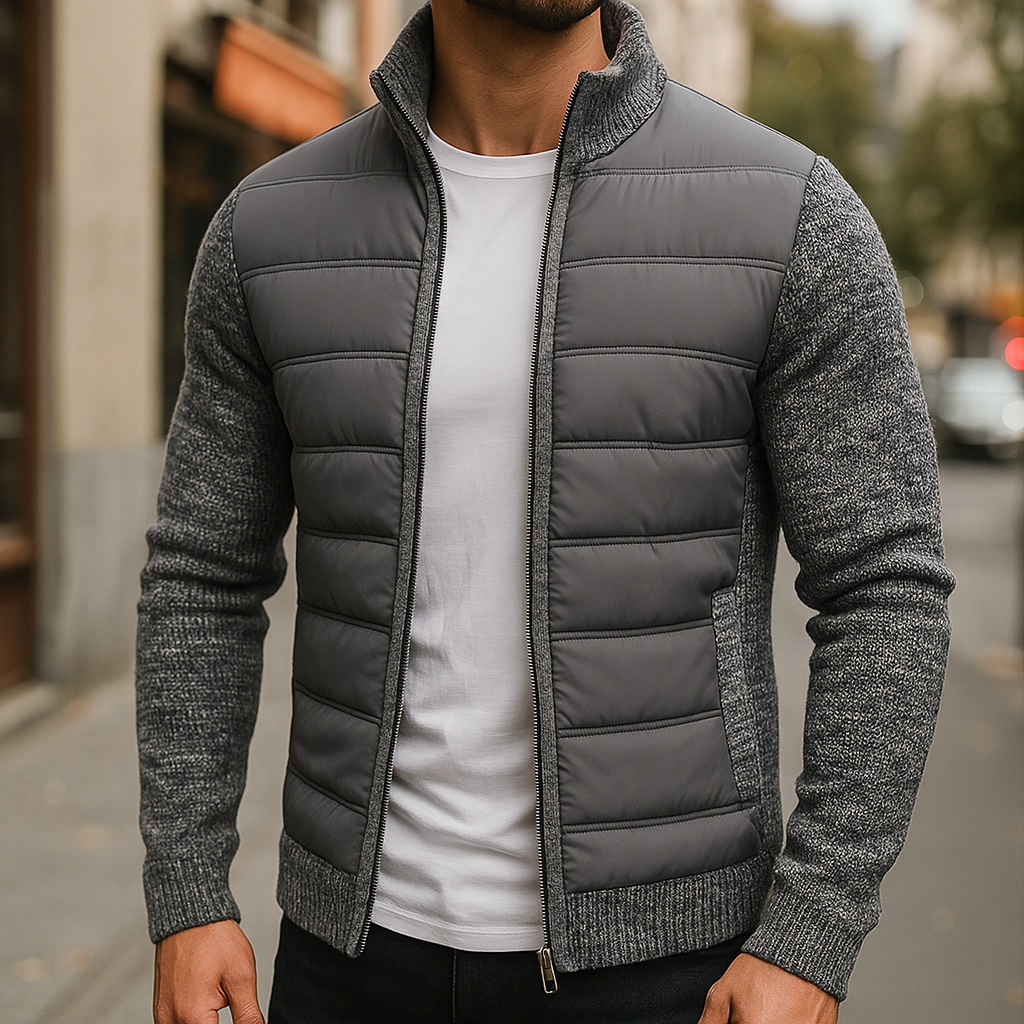 Adrien | Veste Matelassée Homme à Manches en Maille et Col Montant - Gris foncé