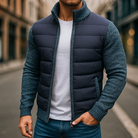Adrien | Veste Matelassée Homme à Manches en Maille et Col Montant - Bleu marine