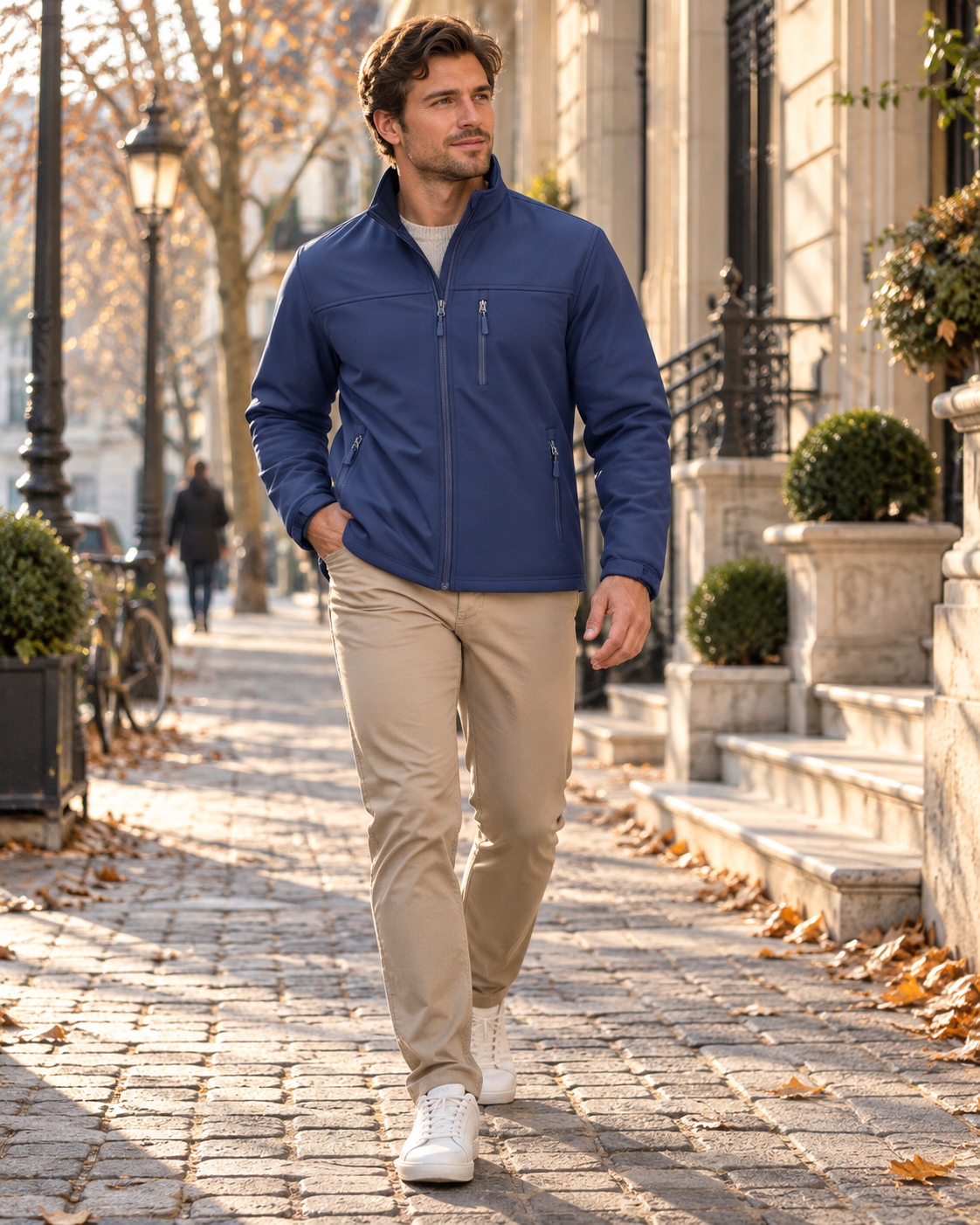 Aimé | Veste Softshell Homme Doublée Polaire, Coupe-Vent à Col Montant - Bleu