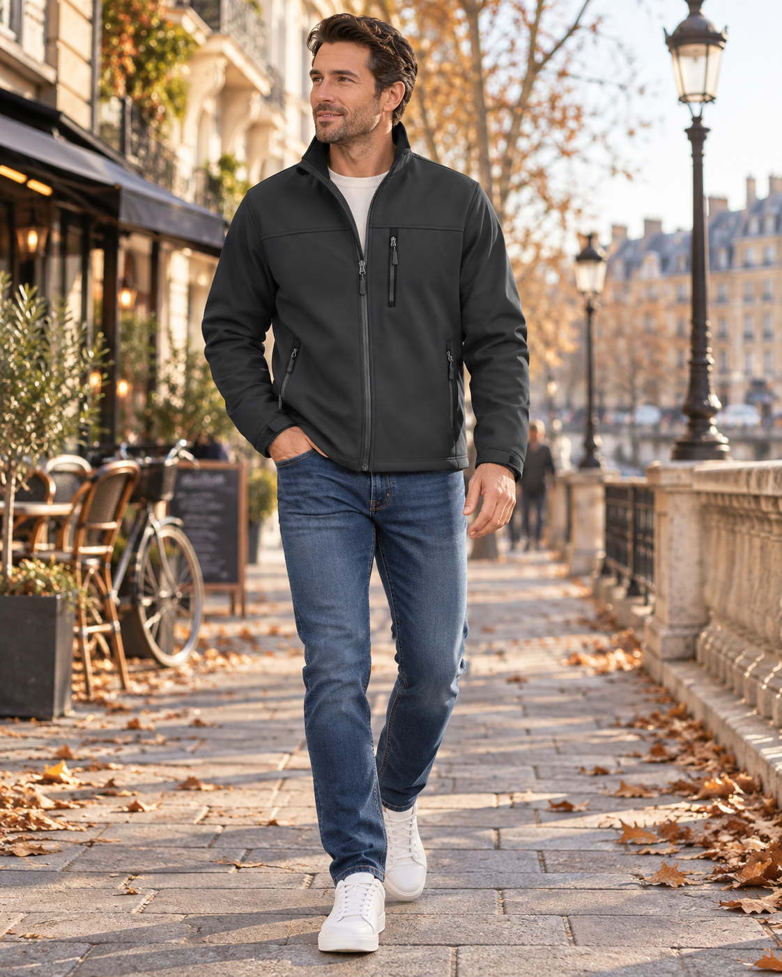 Aimé | Veste Softshell Homme Doublée Polaire, Coupe-Vent à Col Montant - Anthracite