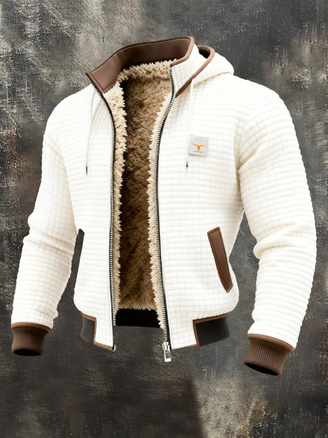 Alban | Veste Thermique Homme Maille Gaufrée à Capuche Doublée Sherpa - Blanc