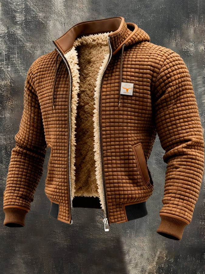 Alban | Veste Thermique Homme Maille Gaufrée à Capuche Doublée Sherpa - Marron