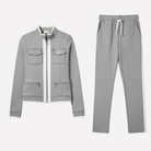 Albane | Ensemble Survêtement Femme Veste Zippée et Pantalon à Passepoils - Gris