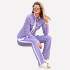 Albane | Ensemble Survêtement Femme Veste Zippée et Pantalon à Passepoils - Violet
