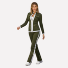 Albane | Ensemble Survêtement Femme Veste Zippée et Pantalon à Passepoils - Vert