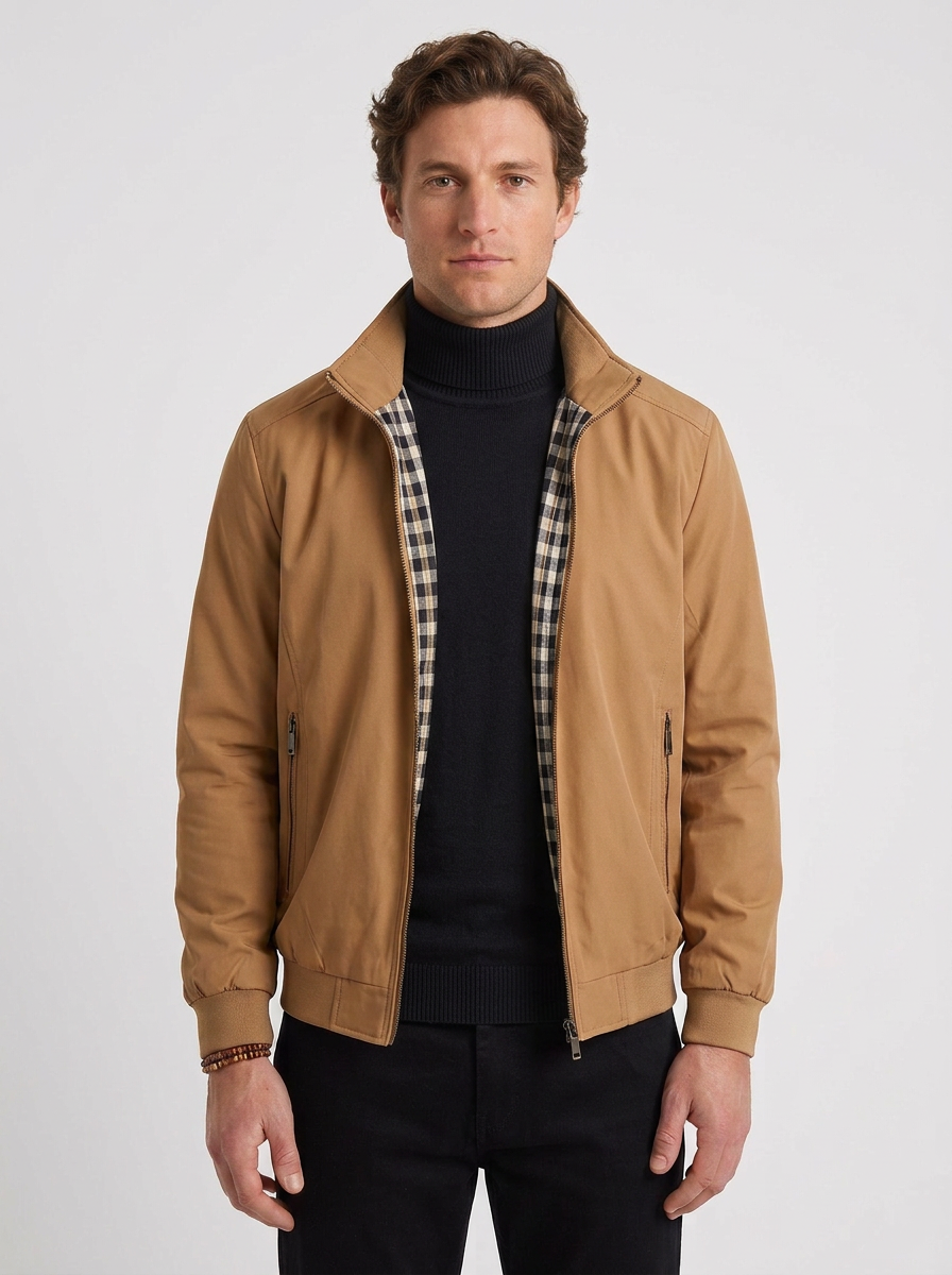 Albéric | Ensemble Homme Veste Zippée et Pull Col Roulé Côtelé - Caramel