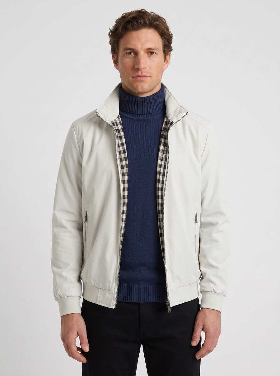 Albéric | Ensemble Homme Veste Zippée et Pull Col Roulé Côtelé - Blanc