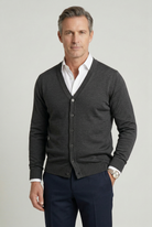 Alexandre | Gilet Homme Boutonné à Col V en Maille Fine et Bords Côtelés - Gris anthracite