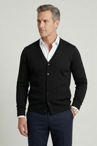 Alexandre | Gilet Homme Boutonné à Col V en Maille Fine et Bords Côtelés - Noir